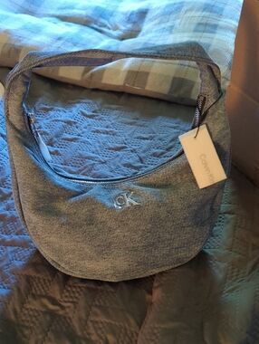 Calvin Klein Denim-Style CK Crescent Shoulder Bag - Blue Gray